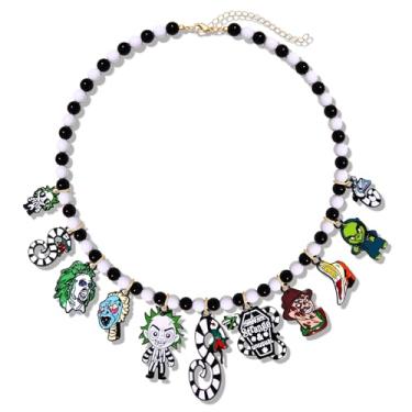Imagem de CENAPOG Colar feminino de Halloween com besouros, vermes de areia, pingentes de terror, colares com contas, acessórios de festa de Halloween, acessórios de fantasia de besouro, One Size, Metal, Sem