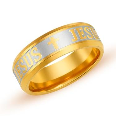 Imagem de Vivaday Anel com símbolo de fé Jesus com cruz | Oração Cristã Moderno Vintage Anéis Religiosos | Unissex Ideal para Páscoa/Natal YA6266, Medium, Metal, Sem pedra preciosa