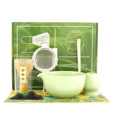 Imagem de Conjunto completo de 7 peças Matcha Kit Profissional Matcha Conjunto Completo Chá Japonês Elegante Starter Kit Básico para Fazer (Verde)