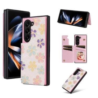 Imagem de Asuwish Capa de celular para Samsung Galaxy Z Fold 5 5G 2023 carteira com flor de luxo couro PU porta-cartão de crédito slot filme suporte suporte ZFold5 Z5 G Fold5 5Z mulheres meninas flores