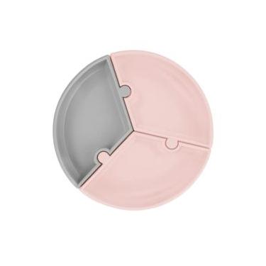 Imagem de Prato Infantil De Silicone Encaixe Puzzle Pink Rosa E Cinza - Minikoioi