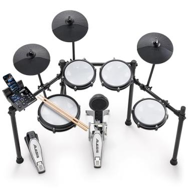 Imagem de Alesis Nitro Max Kit Bateria eletrónica com remendos silenciosos de malha, caixa de zona dupla de 10", Bluetooth, 440 sons autênticos, aulas Drumeo, USB MIDI, pedal de bombo