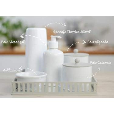 Imagem de Kit Higiene Porcelana Bebê Cinza Unissex Cuidados Maternidade Potes Po