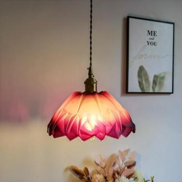 Imagem de Lustre de vidro com pingente de flor, luminária de vidro manchado, nórdico, moderno, grande, luminária suspensa de teto, lustre dourado em V para cozinha, ilha, sala de jantar, casa de fazen