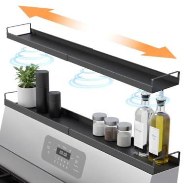 Imagem de Prateleira extensível de aço inoxidável sobre o fogão para a parte de trás do fogão (40,6 a 76 cm) Prateleira superior magnética para fogão de cozinha, prateleira sobre fogão para a parte de trás do