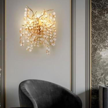 Imagem de Luminária de parede de cabeceira, luminária de parede, arandelas de parede com decoração de cristal, luminária de parede moderna, arandelas de cristal para decoração de parede, para quarto,