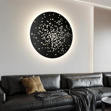 Imagem de Daksan Luminária Planetária, Luminária de Parede, Arandela – LED Redondo Ultra Fino, 3 Cores (3000K-6000K), Ambiente Sala/Quarto/Corredor – Pintura Artística c/Controle Remoto e Dimmer (Preto, 24W)