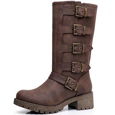 Imagem de GLOBALWIN Botas femininas de salto baixo estilo militar para motociclista de cano médio e grossas, Marrom 23yy11, 39