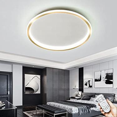 Imagem de Luminária de teto LED com controle remoto, luminária pendente ultrafina de acrílico, abajur para quarto, luz de teto para sala de estar, iluminação de restaurante de hotel (dourado, 60 cm)