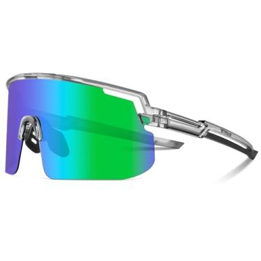 Imagem de BATFOX Óculos de sol esportivos polarizados para homens e mulheres, óculos de ciclismo com armação TR90 para corrida, ciclismo, pesca, condução, Verde polarizado, Large