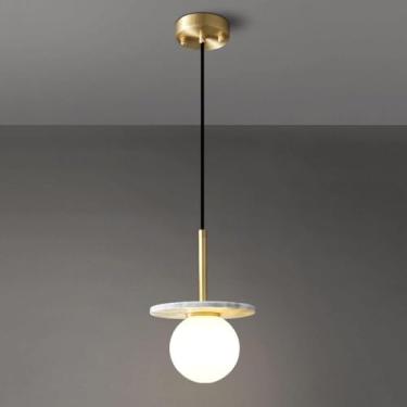 Imagem de Luminária pendente moderna de mármore com cúpula de vidro e design de lustre de cobre para ilha de cozinha e cabeceira de quarto (Bianco)