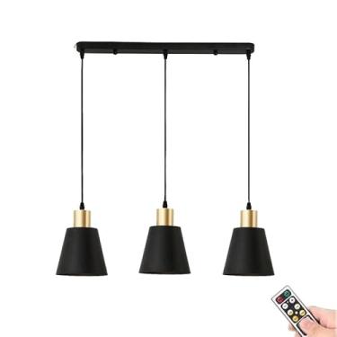 Imagem de Luminária pendente preta dourada sem fio com controle remoto e lâmpada Luminária suspensa de teto para ilha de cozinha para mesa de jantar Sala de estar Casa de fazenda Lustre operado por ba