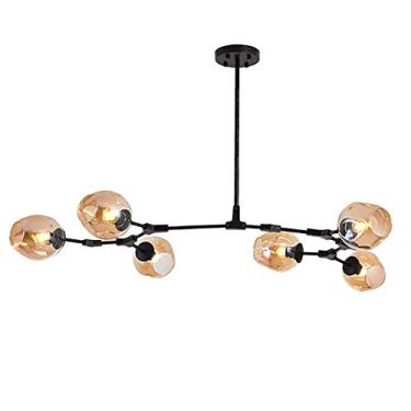 Imagem de Lustres, Lustre Industrial Moderno, Luminária Pendente Ajustável de Teto Dourado 3S Moderna para Cozinha Sala de Estar Quarto/Âmbar./6S