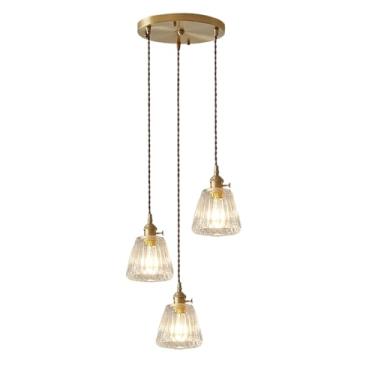 Imagem de Luminária pendente de vidro nórdico com 3 luzes, lustre dourado, iluminação para ilha de cozinha, luminárias pendentes para mesa de jantar, lustres E27 para restaurante, café e bar