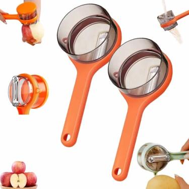 Imagem de Faca de descascar frutas e legumes com caixa de armazenamento, descascador multifuncional de aço inoxidável de dupla face para cozinha, fácil de limpar para pepino batata cenoura (Laranja, 2)