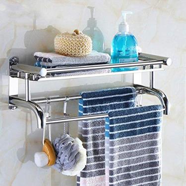 Imagem de Toalheiro de banheiro Toalheiro de aço inoxidável montado na parede com prateleira de toalha de fileira dupla suporte de toalha adesivo duplo para banheiro cozinha-B-60 cm (A)