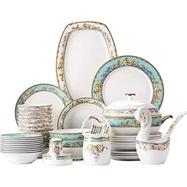 Imagem de Conjunto de jantar luxuoso para festas ou presentes, conjunto de louça de cerâmica com 50 peças, tigela/vasilha/prato/colher, conjunto de combinação de porcelana/80 peças (ouro, 80 peças)