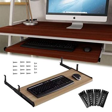 Imagem de Bandeja deslizante para teclado bandeja de teclado retroadaptável deslizante grande para teclado de madeira 54/60/70 x 27 cm, design ergonómico alivia a fadiga muscular economiza espaço melhora a efi