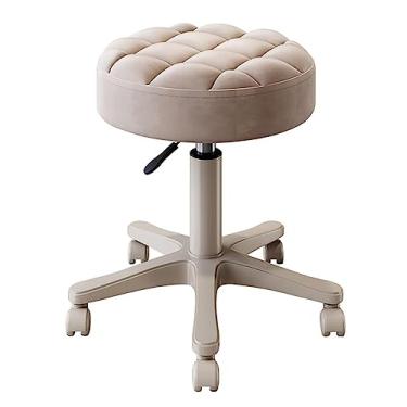 Imagem de WYUYIWH Banqueta de bar, banqueta de bar, banquinho de bar redondo com rodas giratórias de 360°, cadeira com rodinhas bege, assento de couro PU, ajustável, banco, balcão, cadeiras de bar, cadeiras de