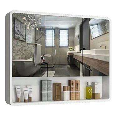 Imagem de Armário de espelho de banheiro com armazenamento de prateleiras, espelho montado na parede, tipo de parede adequado para banheiro, banheiro, banheiro, estilo simples (tamanho: 60 cm/23,6 polegadas)