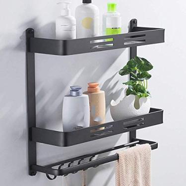 Imagem de WYUYIWH Prateleira de banheiro de 3 níveis para montagem na parede, suporte de alumínio com toalheiro e gancho de trilho para banheiro, cozinha, vários tamanhos p (grande)