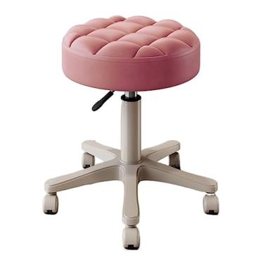 Imagem de WYUYIWH Banqueta de bar, banqueta de bar, banquinho de bar redondo com rodas giratórias de 360°, cadeira com rodinhas bege, assento de couro PU, ajustável, banco, balcão, cadeiras de bar, cadeiras de