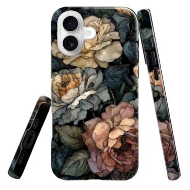 Imagem de heindiy Compatível com iPhone 17, capa brilhante, proteção total, à prova de choque, anti-arranhões, capa de TPU, capas para homem mulher vitral escuro vintage floral
