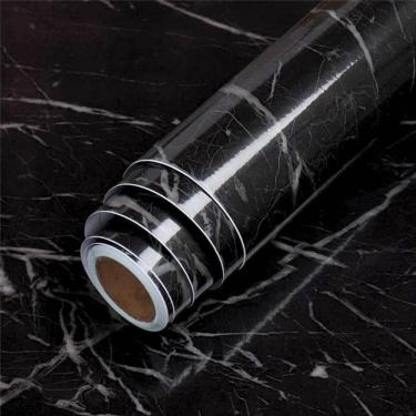 Imagem de Papel De Parede Adesivo Mármore Preto Pvc 5 Metros X 60Cm