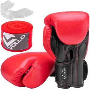 Imagem de Kit Luva de Boxe Vermelha 14 Oz + Bandagem + Protetor Bucal - Vollo