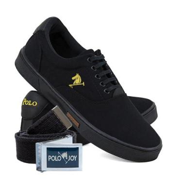 Imagem de Kit 1 Tênis Casual Em Lona + 1 Cinto Polo Joy, 45, Preto, Preto