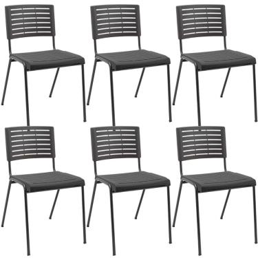 Imagem de Kit 06 Cadeiras Empilhável Fixa Escritório Multiuso Base Preta Kimi P03 Preto - Lyam Decor