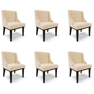 Imagem de Kit 6 Cadeiras Decorativas Sala de Jantar Base Fixa de Madeira Firenze Suede Bege/Preto G19 - Gran Belo