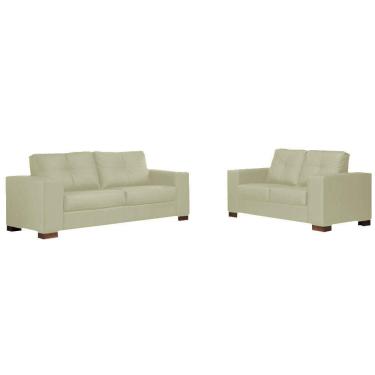 Imagem de Conjunto Sofá Sala de Estar kenny Pés Madeira Couro Off White - Gran Belo