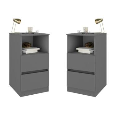 Imagem de Kit 2 Mesas de Cabeceira 38,5cm 2 Gavetas Multimóveis Mp4501 Grafite