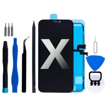 Imagem de iGloFix Para iPhone X A1865 A1901 A1902 A1903 Tela LCD de 5,8 polegadas Montagem digitalizador de toque 3D com adesivo de moldura e kit de substituição de ferramentas de reparo