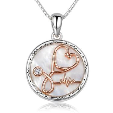 Imagem de Colar de estetoscópio de concha branca - Presentes de joias médicas para enfermeiras médicas RN - Pingente de pérola para profissionais de saúde, presente de formatura para estudantes de medicina