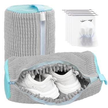 Imagem de Bolsa para máquina de lavar sapatos, bolsa de lavanderia para lavadora e secadora, lavadora de sapatos com zíper autotravante, bolsa reutilizável de limpeza de sapatos para tênis, microfibra interna