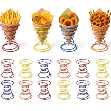 Imagem de Fiwochic 12 peças de porta-copos reutilizáveis de cone de neve, cone espiral de metal multicolorido de 7,6 cm para segurar sorvete, vitaminas, lanches, para aniversário, verão, férias, festa de