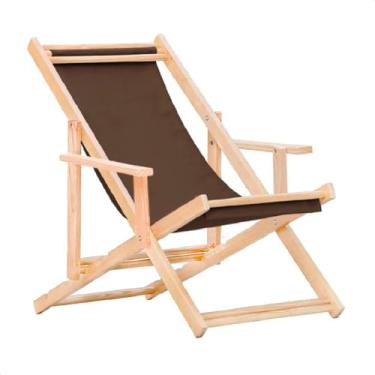 Imagem de Espreguiçadeira Reclinável Com Braço em Madeira Maciça Natural – Para Jardim, Varanda e Área Externa, Tecido Removível (Marrom)