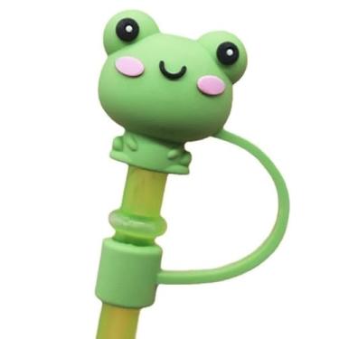 Imagem de Tampa de palha de sapo verde, 10 mm, capa fofa de silicone para copo Stanley, canudo à prova de poeira, pontas de canudo reutilizáveis, dispensadores de canudo (HD530)
