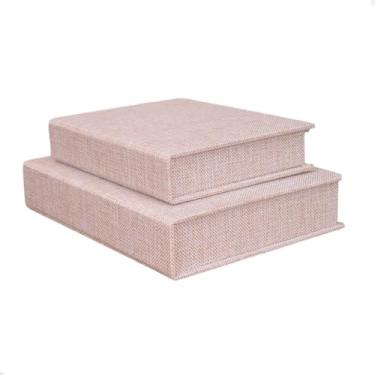Imagem de Kit 2 Caixa Livro Falso MDF TECIDO JUTA BEGE Decorativa Porta Objeto Elegante