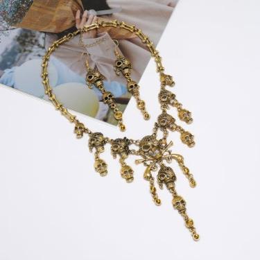 Imagem de Colar de joias fashion para mulheres e homens - Colar com pingente de vários níveis de pirata com borla de caveira e terror, colar punk hipoalergênico à prova d'água que não mancha, presentes de
