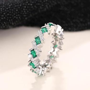 Imagem de Anéis femininos luxuosos e modernos, joia de zircônia cúbica verde/branca brilhante para noivado, 10, Latão, Sem pedra preciosa