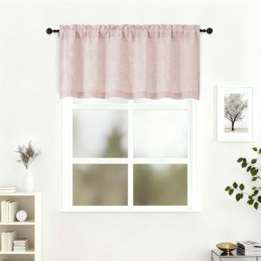 Imagem de Lecloud Saia rosa blush 55,8 cm de comprimento, cortinas de cozinha com filtragem de luz arejada de privacidade, cortinas modernas curtas com bolsos de varão para banheiro cafeteria porão, 152 cm L x