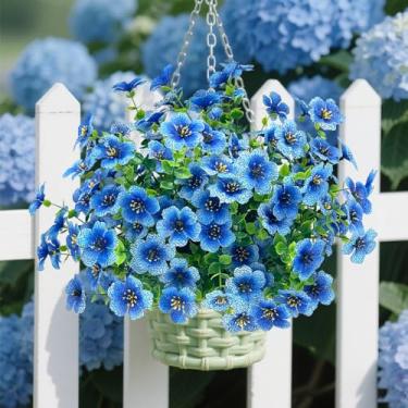 Imagem de Flores violetas artificiais – Plantas de plástico falsas realistas para decoração de casamento e arranjos de festa (azul)