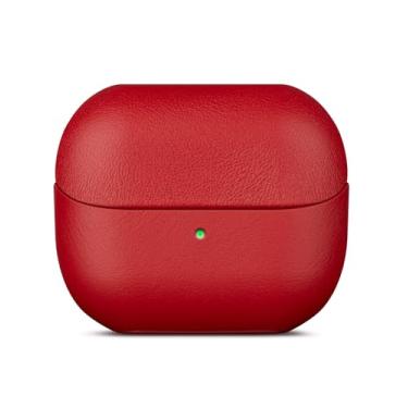 Imagem de LOPIE Capa de couro para Samsung Galaxy Buds 3 FE / Buds3 Pro/Samsung Buds 3 Capa com cordão - Feita de couro de flor integral - Capa rígida de proteção contra quedas feita à mão - vermelha