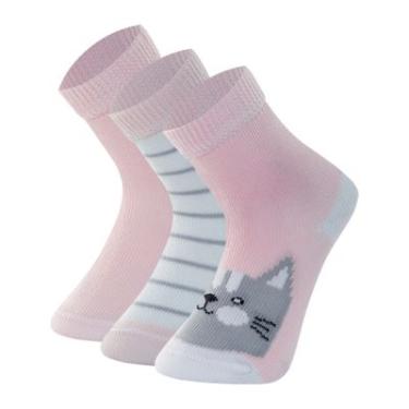 Imagem de KIT 3 PARES MEIA CAS C MEDIO BEBE C/LYCRA INFANTIL MASH 16-21 ROSA BICHINHOS GATO
