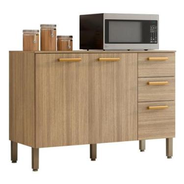 Imagem de Balcao Com Tampo 3 Portas 2 Gavetas 120 Cm Urbane Ktp Freijo - Kit's P