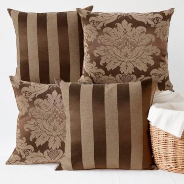 Imagem de Kit 4 Capas de Almofadas Decorativas 45x45cm em Tecido Jacquard Adamascado com Zíper – Sofá, Cama e Poltrona(Marrom)