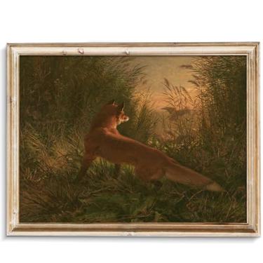 Imagem de uniro Impressões de arte de parede vintage raposa vermelha retrô outono raposa pintura a óleo paisagem raposa antiga no inverno decoração de parede de tela de casa de fazenda decoração de parede